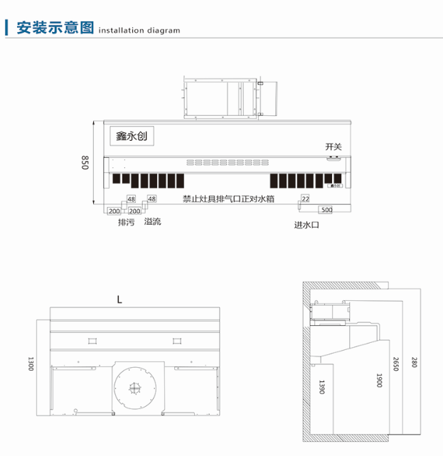 濕式油煙凈化一體機(jī)安裝示意圖